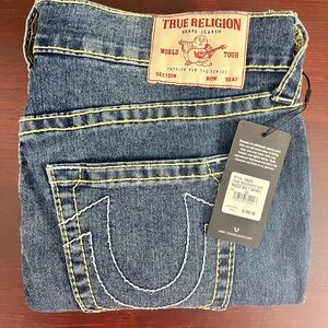 True Religion Men`s Rocco Big T Relaxed Skinny Jeans Size 36x32 Blue Stitching